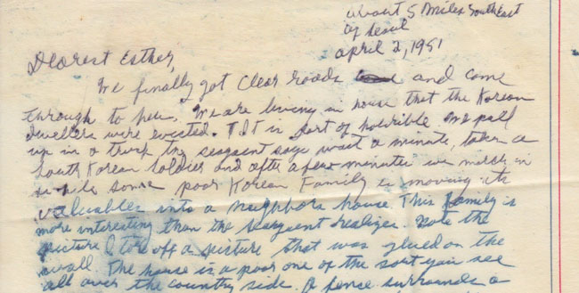 Letter from Paul Greenberg to Esther Greenberg, April 2, 1951 (excerpt)