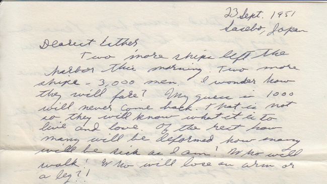 Letter from Paul Greenberg to Esther Greenberg, Sept. 23, 1951 (excerpt)