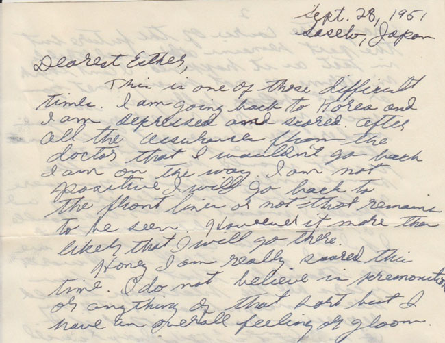 Letter from Paul Greenberg to Esther Greenberg, Sept. 28, 1951 (excerpt)